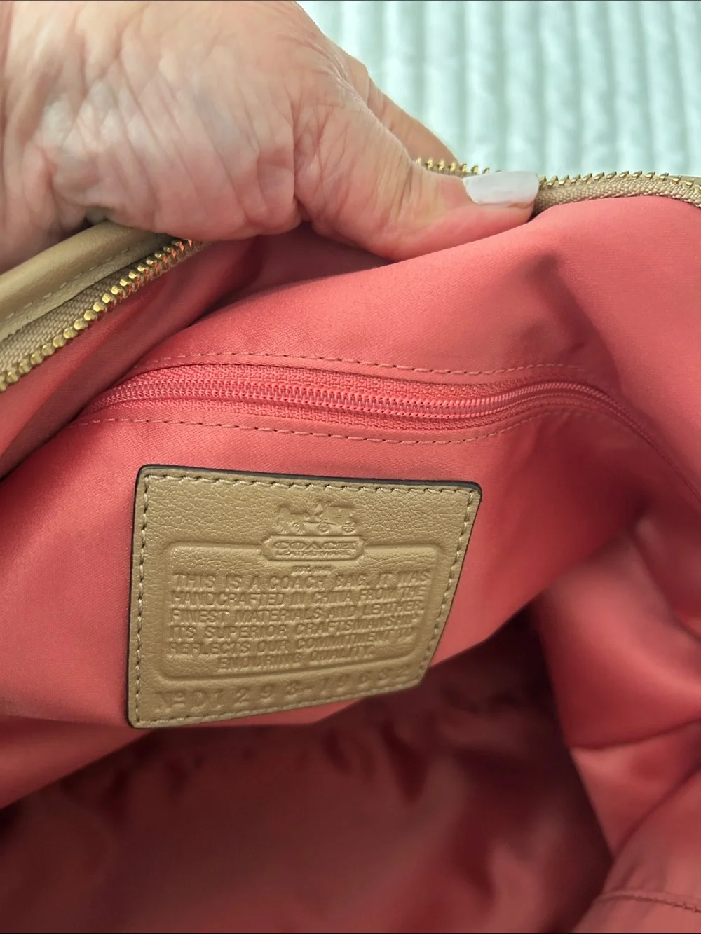 Coach Pink Snake-Print Satchel with Tan Trim - Picture 9 of 12